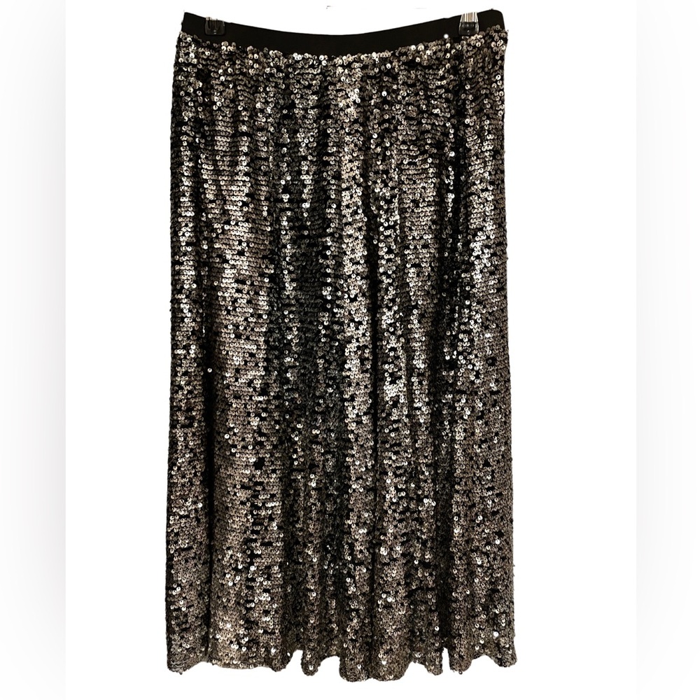 Maeve Anthropologie* Pewter All Over Sequin Embellished Midi Skirt, szS